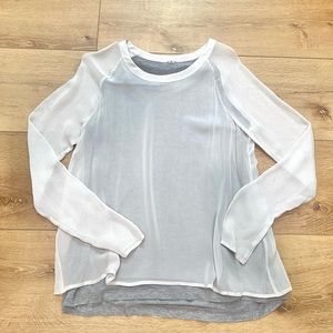 Chan Luu Women’s Top Sheer Long Sleeve Layered Lagenlook Grey Size Small
